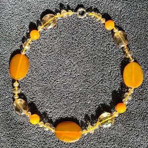 Butterscotch amber and aurora borealis beaded necklace